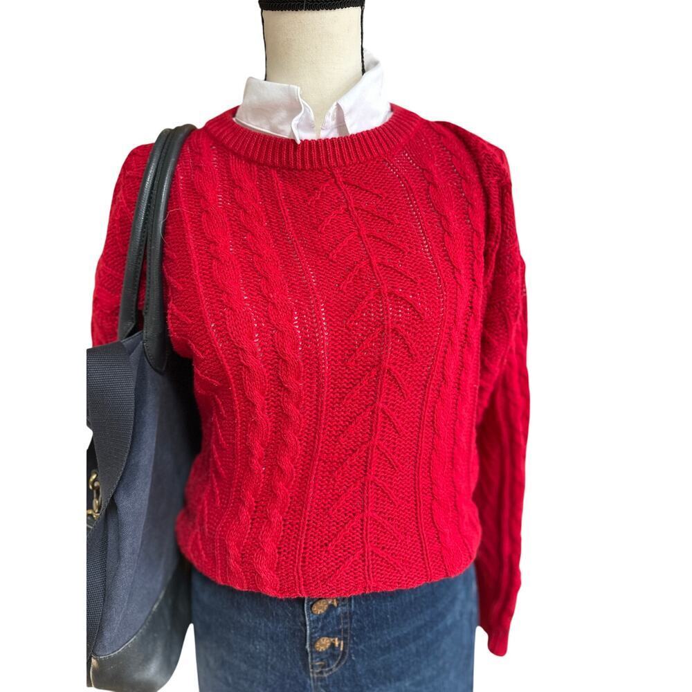 Vintage Women’s Red Sweater Cable Knit Cotton Blend Pullover Size M